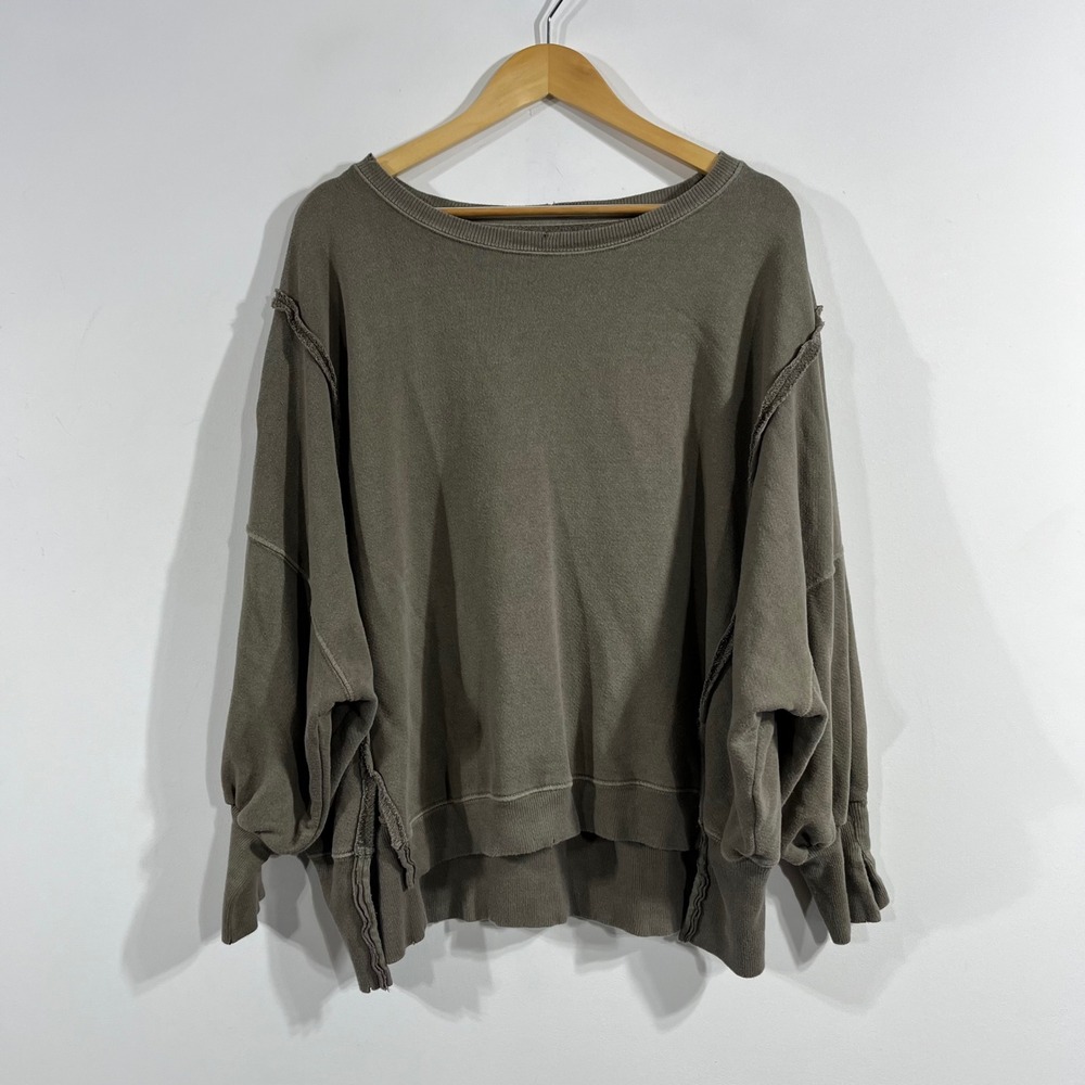 We The Free Oversized Boat Neck Boho Granola Grunge Sweatshirt Olive Green Small